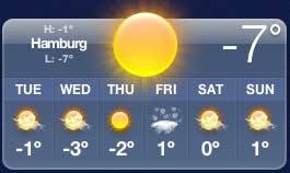 Wetter-Widget auf OSX zeigt Minus 7 Grad für Hamburg