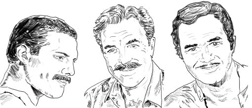 Zeichnungen von Freddie Mercury, Tom Selleck und Burt Reynolds
