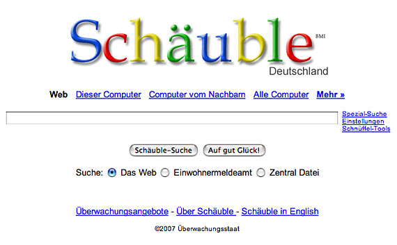 Screenshot einer Schäuble-Suchmaschine