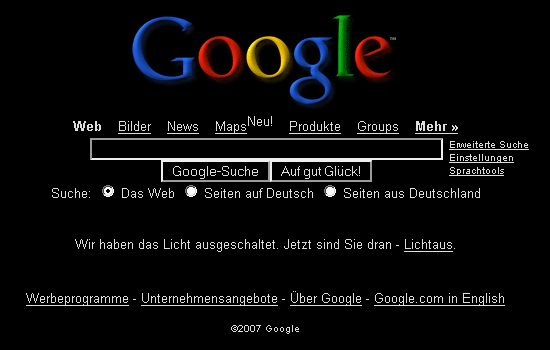 Google verdunkelte seine Seite