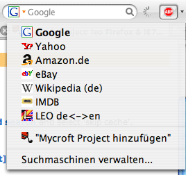 Eine neue Suchmaschine ist hinzugefügt worden