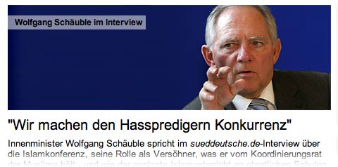 Ausschnitt aus dem Onlineangebot der SZ - Schäuble im Interview