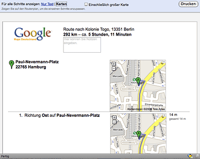 Wegbeschreibung mit kleinen Teilkarten