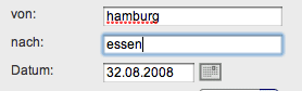 Bildschirmfoto der Datumseingabe auf bahn.de
