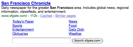 Sucheingabe für den San Francisco Chronicle unter Google