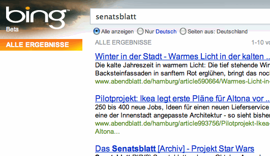 Suchergebnis bei Bing