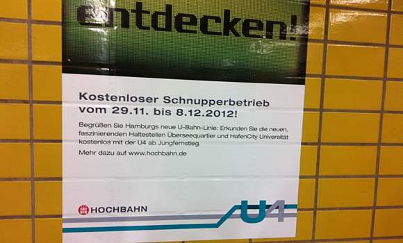 Plakat für Probefahrten mit der U4